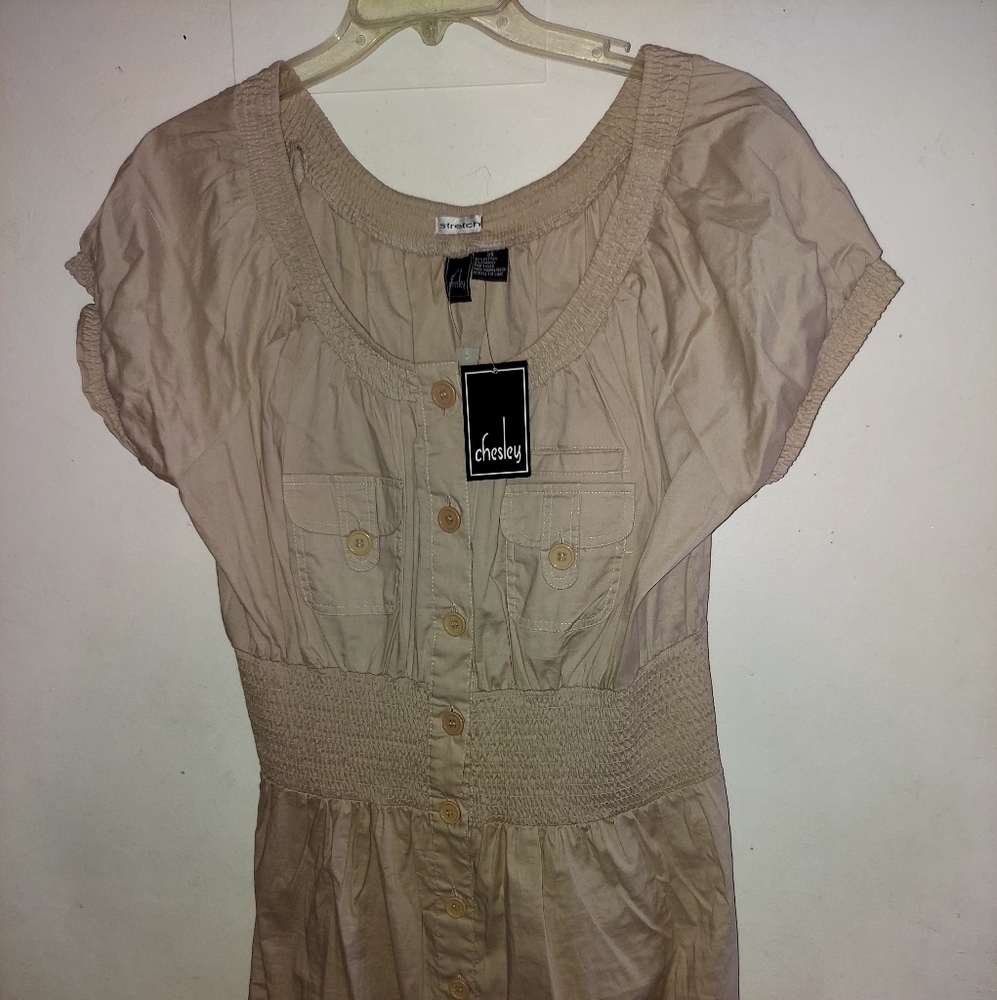 Plus size 3x  Khaki colored Safari shirt dress stretchy
